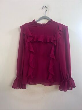 Rachel parcell maroon ruffled blouse XS